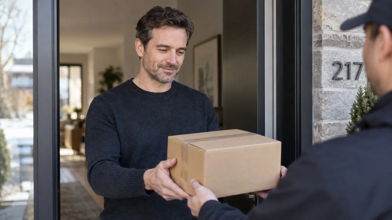 Plain parcel being received at home