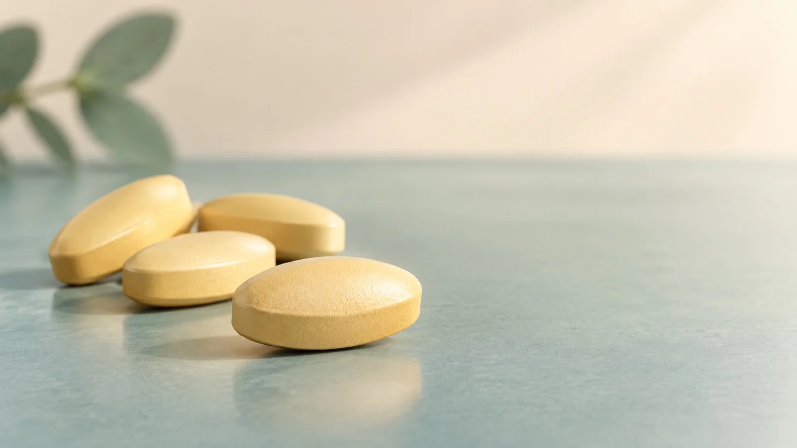 Pale-gold oval tablets illustrating tadalafil